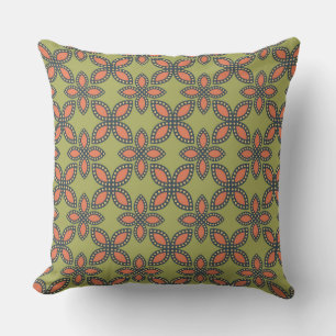 Coussin Retro Vert et Orange Abstrait motif floral