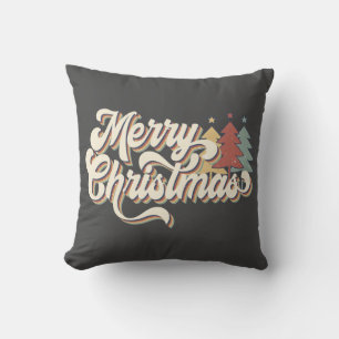 Coussin Retro Vintage Joyeux Noël Typographie