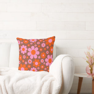 Coussin Rétro vintage motif floral des années 70 orange ro