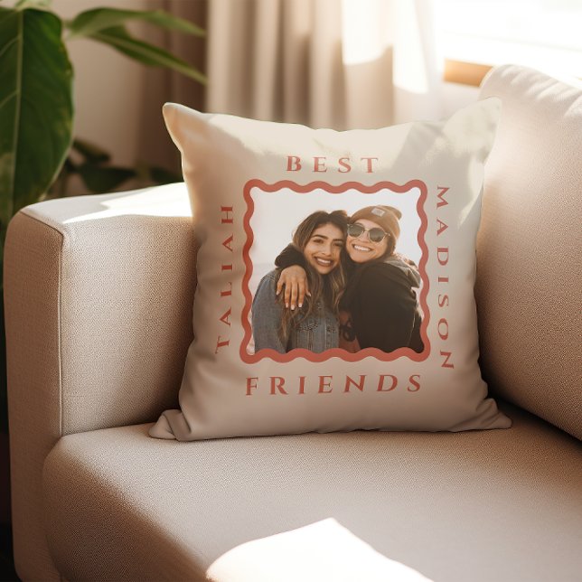Coussin Retro Wavy Frame Terracotta Best Friends Photo (Créateur téléchargé)