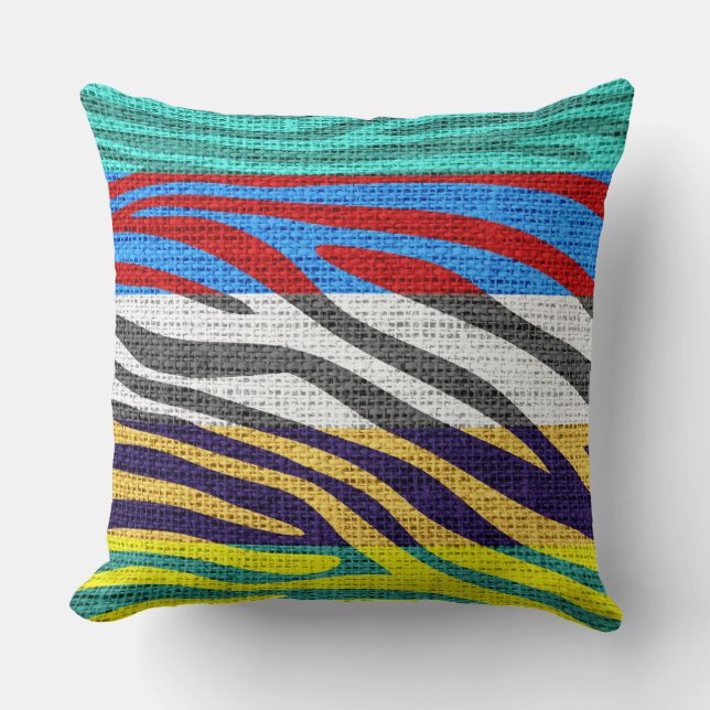 Coussin Retro Zebra Skin Imprimer Motif Burlap Rustique #2 (Recto)