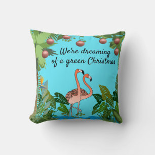 Coussin Rêvant de flamant rose de Noël vert personnalisé