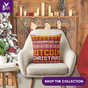 Coussin Rêvant d'un motif tricoté faux Noël BITCOIN