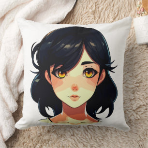 Coussin Rêve d'anime romantique : Beauté aux cheveux bleus