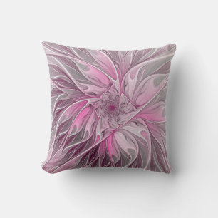 Coussin Rêve de fleur rose fractale, Motif Imaginaire flor