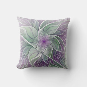 Coussin Rêve de fleurs, Abstrait violet vert Fractal Art