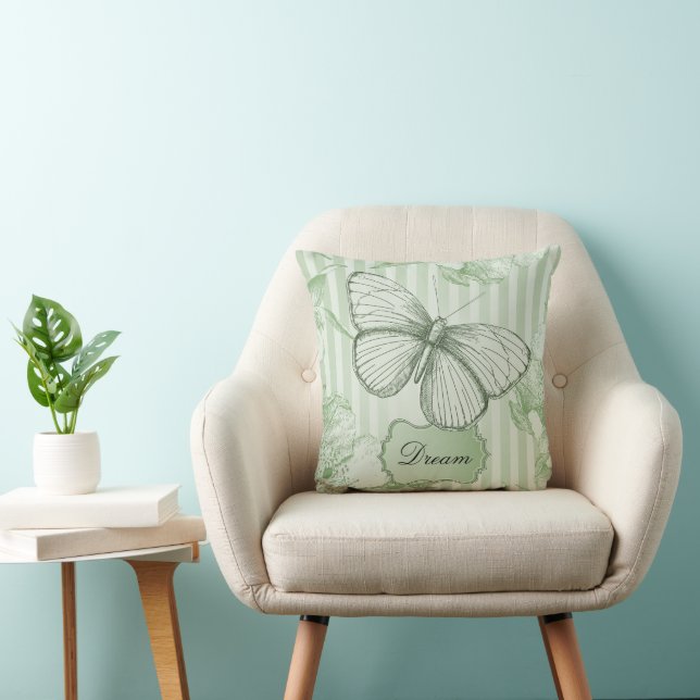 Coussin Rêve de rayures de papillon à la menthe (Chaise)