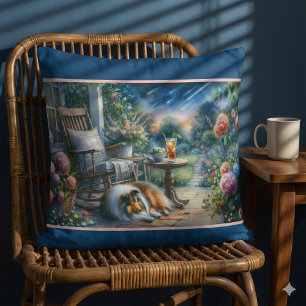 Coussin Rêve de Sheltie sur la véranda du jardin étoilé