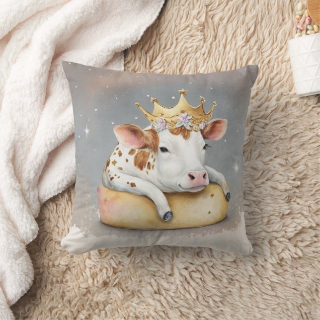 Coussin Rêve de vache royale sur le trône de fromage (Couverture)