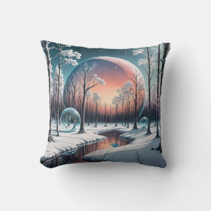 Coussin Rêve d'hiver céleste : Forêt surréelle de neige