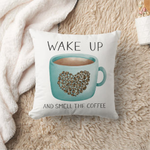 Coussin Réveillez-vous sentez le café - Aquarelle Fèves de