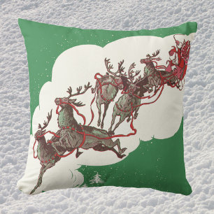 Coussin Réveillon de Noël Vintage, Père Noël Rétro à Sleig