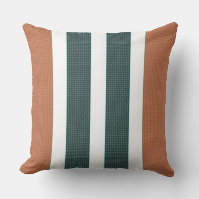 Coussin réversible à bande verte d'orange/de pin b (Recto)