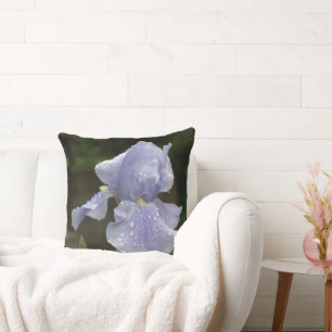 Coussin réversible avec iris bleus et gouttes de p