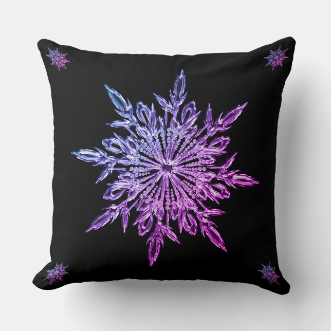 Coussin Réversible bling noir pourpre de flocon de neige (Recto)