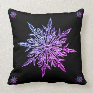 Coussin Réversible bling noir pourpre de flocon de neige