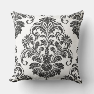 Coussin réversible damassé noire/grise de parties