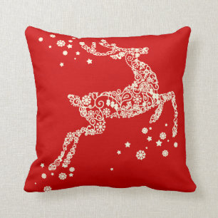 Coussin réversible de Noël de renne de flocon de