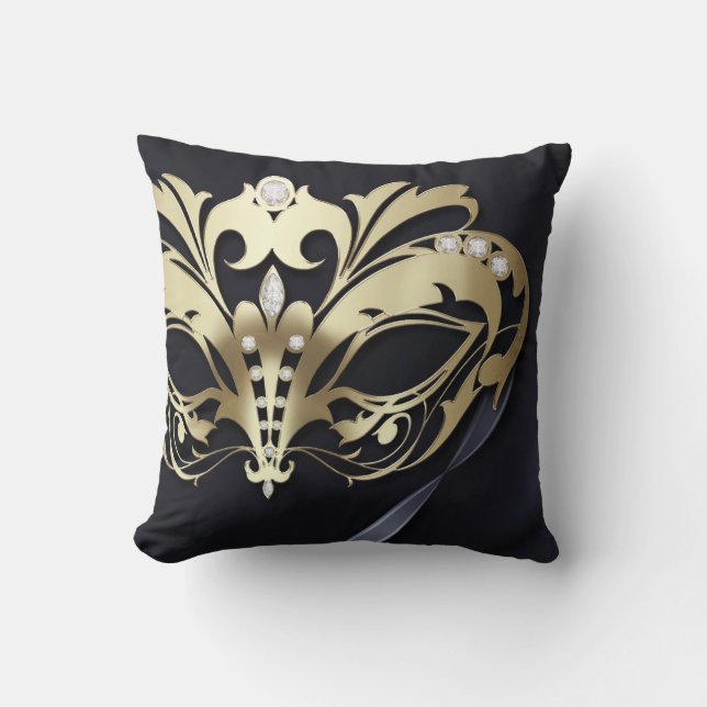 Coussin Réversible en filigrane de noir de mascarade (Recto)