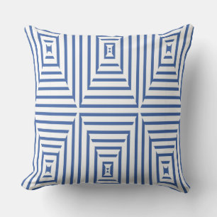Coussin réversible géométrique à bande bleue