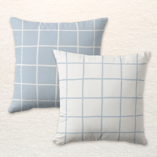 Coussin Réversible grille à carreaux bleue et blanche Scan
