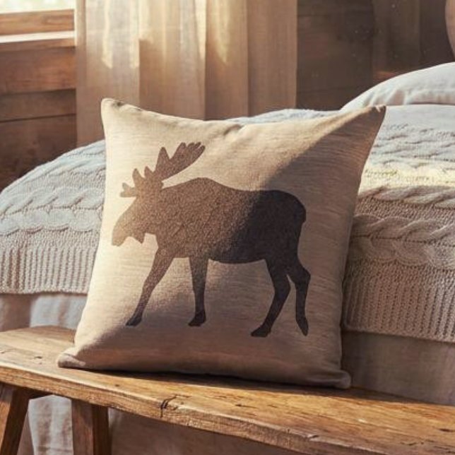 Coussin réversible silhouette d'élan (reversible moose silhouette throw pillow for mountain cabin
)