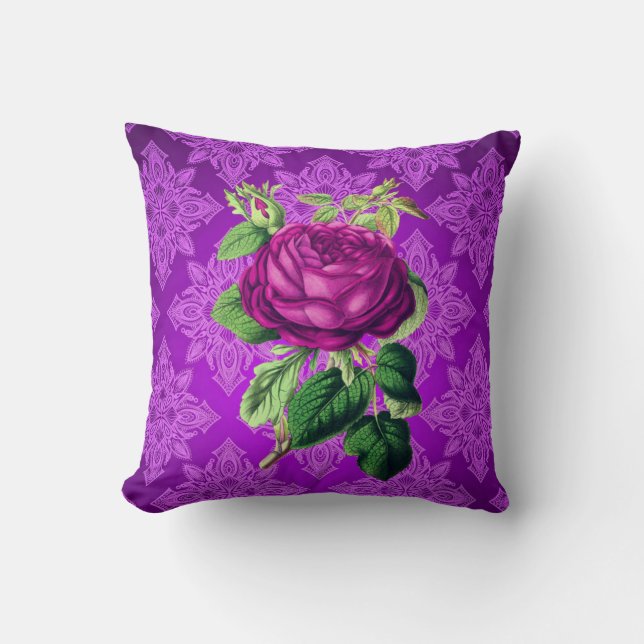 Coussin réversible vintage Rose violet (Recto)