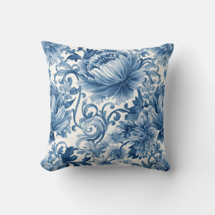 Coussin Rêves bleus Chinoiserie Florale Aquarelle