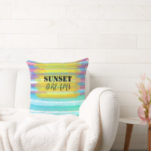 Coussin Rêves de coucher de soleil rayures d'aquarelle tur