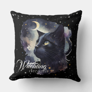 Coussin Rêves de cuisine Chat noir et étoiles