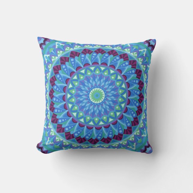 Coussin Rêves de minuit Mandala bleu déco boho (Recto)