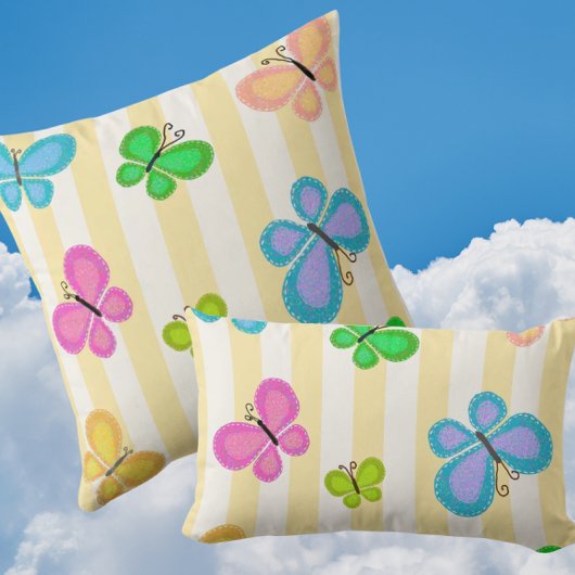Coussin Rêves de papillon jaune et blanc rayé