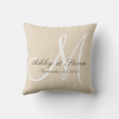 Coussin Revêtement de lin rustique avec Monogramme blanc (Verso)