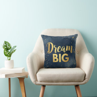 Coussin Rêvez Grand Navy Or Aquarelle Galaxie Étoiles Luxe