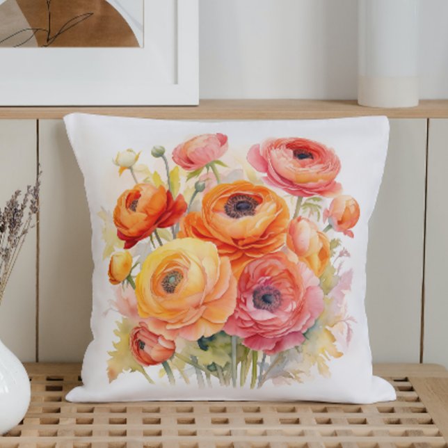 Coussin Rhapsodie de Renoncules à l'aquarelle (Créateur téléchargé)