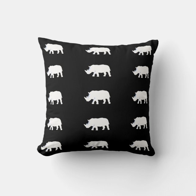 Coussin rhinocéros blancs sur noir (Recto)