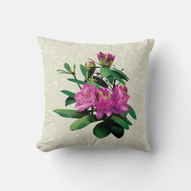 Coussin Rhododendrons magenta avec bourgeons (Recto)