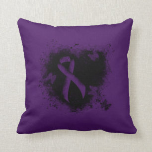 Coussin Ribbon de sensibilisation à la pourpre Coeur de gr