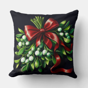 Coussin Ribbon Mistletoe de dessin Pastel de vacances