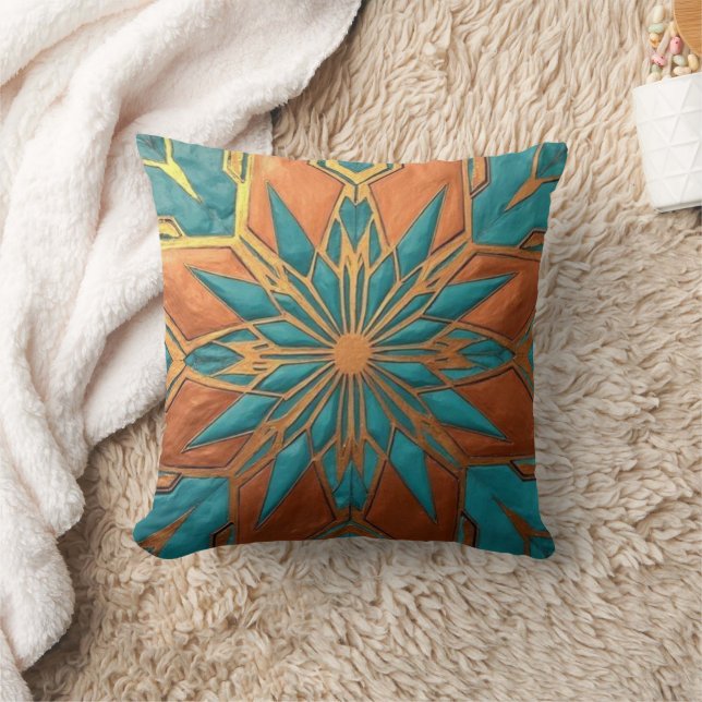 Coussin Rich Copper Metallic gold geometric starburst (Couverture)