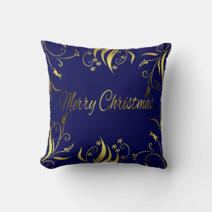 Coussin Riche Ultra élégant et luxueux XMAS or et bleu
