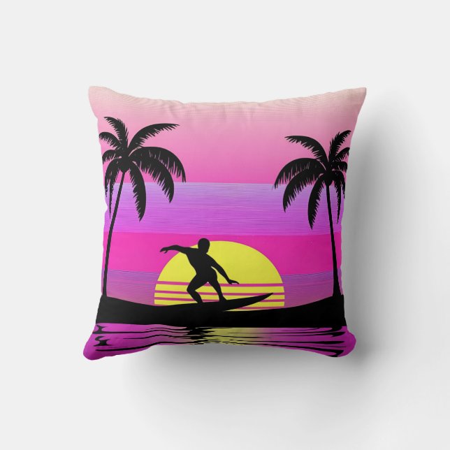 Coussin Ride the Waves – Sunset Surf Mood in Purple Tones (Verso)