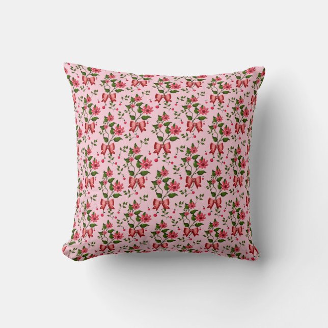 Coussin Rideau à motif floral cerise (Recto)