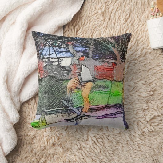 Coussin Riding the Rails - Cartoon Skateboarder Design (Couverture)