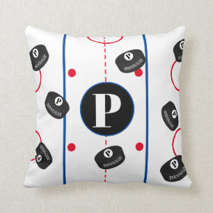 Coussin Rink de hockey sur glace personnalisé Nom Monogram