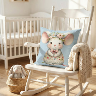 Coussin Robe de souris florale mignonne Couronne de fleurs
