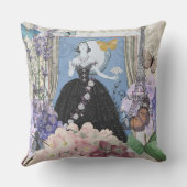 Coussin Robe élégante bleue pour femme, fantaisie florale (Verso)