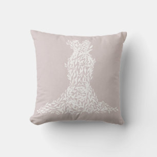 Coussin Robe Taupe & Feuilles Blanches Mode Moderne Chic