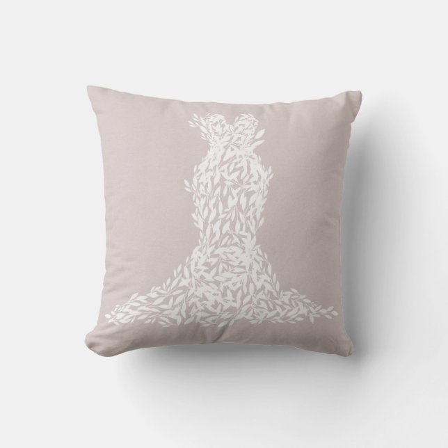Coussin Robe Taupe & Feuilles Blanches Mode Moderne Chic (Recto)