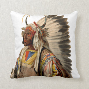 Coussin Robe tribale de tête de chef indien de Natif
